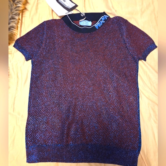 Prada Metallic Blue and red Jersey Top😍 - Picture 1 of 12